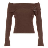 Buckle off shoulder solid long sleeve top